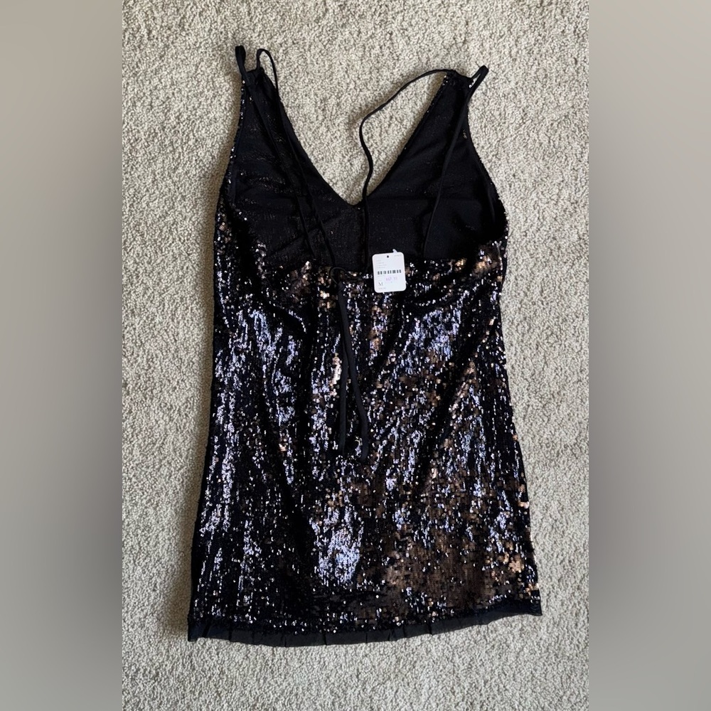 Free People - Bronze Sequin Black Mini Dress - Medium - Picture 3 of 10